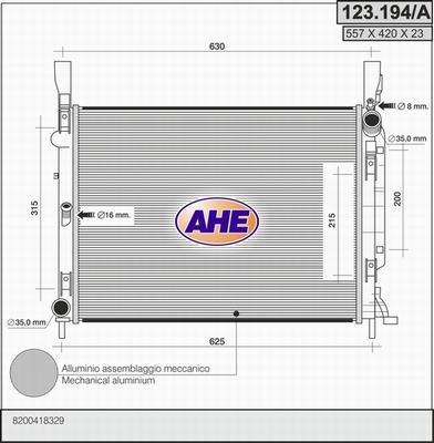 AHE 123.194/A - Радиатор, охлаждане на двигателя vvparts.bg