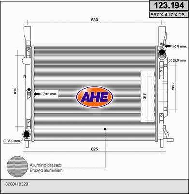 AHE 123.194 - Радиатор, охлаждане на двигателя vvparts.bg