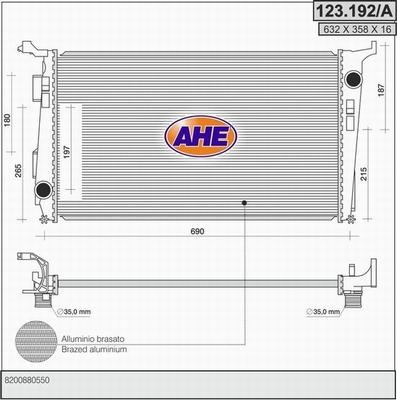 AHE 123.192/A - Радиатор, охлаждане на двигателя vvparts.bg