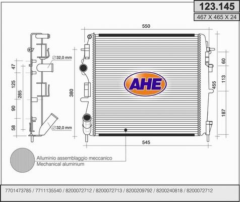 AHE 123.145 - Радиатор, охлаждане на двигателя vvparts.bg