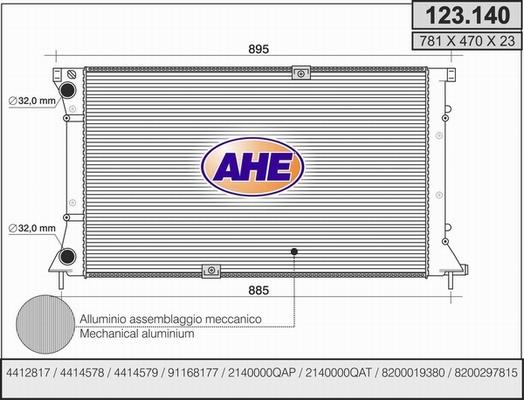 AHE 123.140 - Радиатор, охлаждане на двигателя vvparts.bg