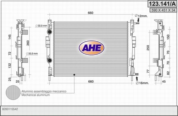 AHE 123.141/A - Радиатор, охлаждане на двигателя vvparts.bg