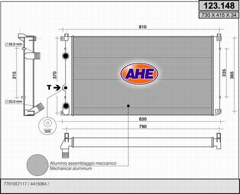 AHE 123.148 - Радиатор, охлаждане на двигателя vvparts.bg