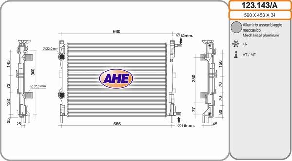 AHE 123.143/A - Радиатор, охлаждане на двигателя vvparts.bg