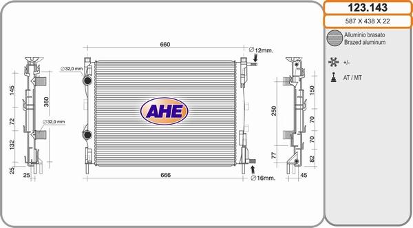 AHE 123.143 - Радиатор, охлаждане на двигателя vvparts.bg