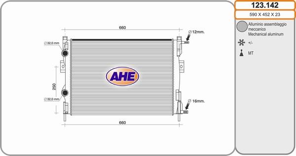 AHE 123.142 - Радиатор, охлаждане на двигателя vvparts.bg