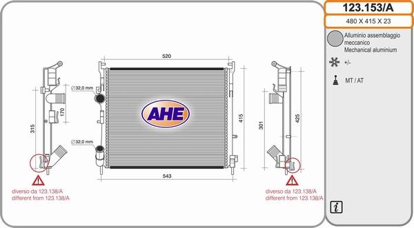 AHE 123.153/A - Радиатор, охлаждане на двигателя vvparts.bg