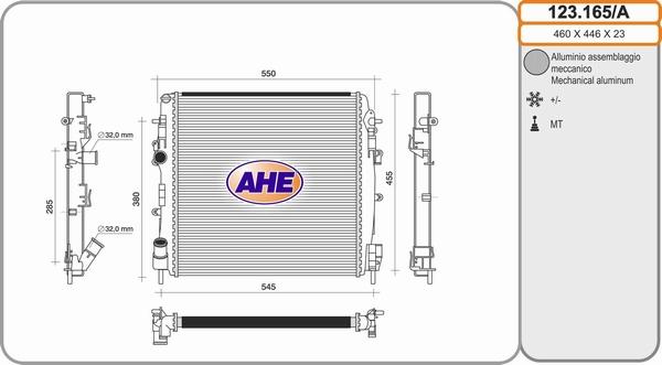 AHE 123.165/A - Радиатор, охлаждане на двигателя vvparts.bg