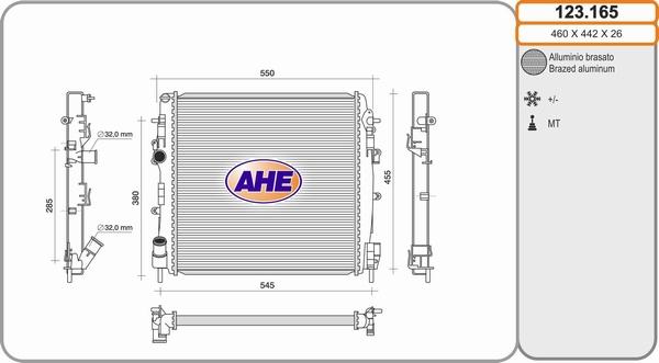 AHE 123.165 - Радиатор, охлаждане на двигателя vvparts.bg