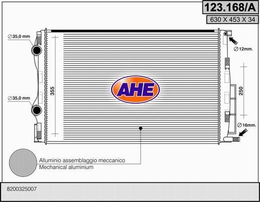 AHE 123.168/A - Радиатор, охлаждане на двигателя vvparts.bg