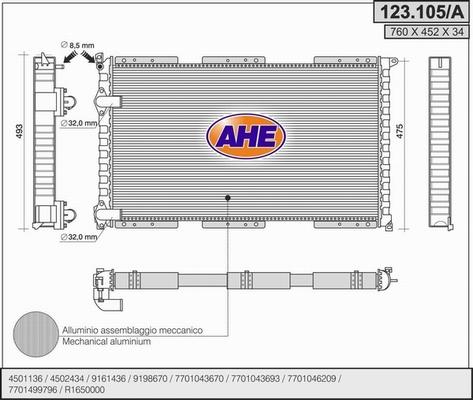 AHE 123.105/A - Радиатор, охлаждане на двигателя vvparts.bg