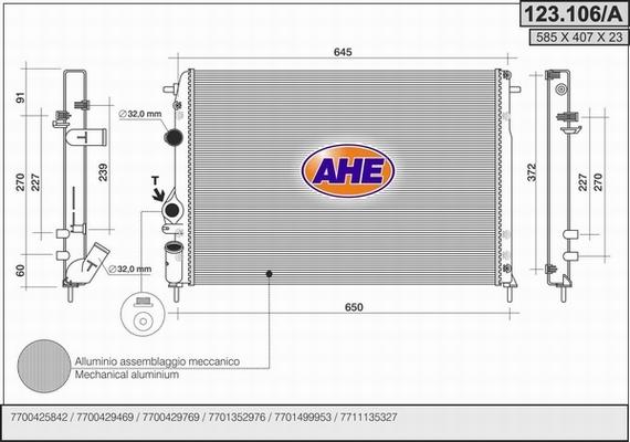 AHE 123.106/A - Радиатор, охлаждане на двигателя vvparts.bg