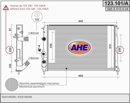 AHE 123.101/A - Радиатор, охлаждане на двигателя vvparts.bg