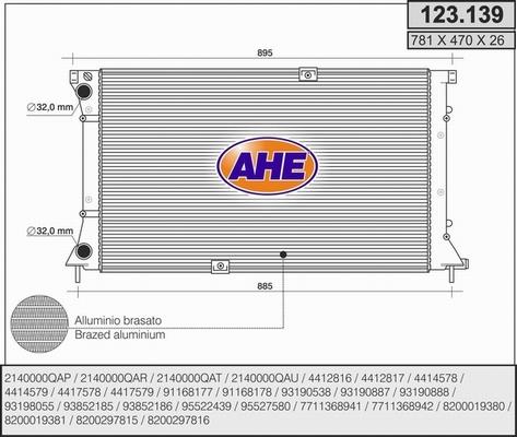 AHE 123.139 - Радиатор, охлаждане на двигателя vvparts.bg