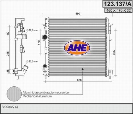 AHE 123.137/A - Радиатор, охлаждане на двигателя vvparts.bg