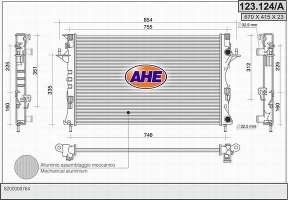 AHE 123.124/A - Радиатор, охлаждане на двигателя vvparts.bg