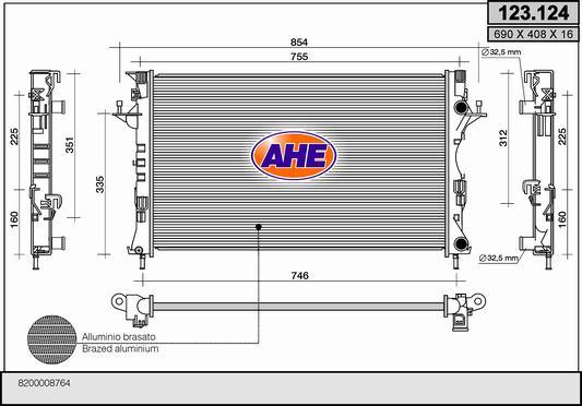 AHE 123.124 - Радиатор, охлаждане на двигателя vvparts.bg