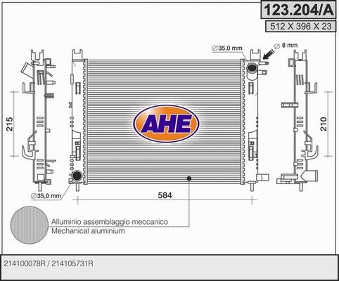 AHE 123.204/A - Радиатор, охлаждане на двигателя vvparts.bg