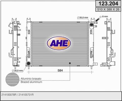 AHE 123.204 - Радиатор, охлаждане на двигателя vvparts.bg