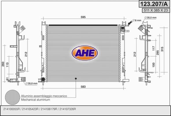 AHE 123.207/A - Радиатор, охлаждане на двигателя vvparts.bg