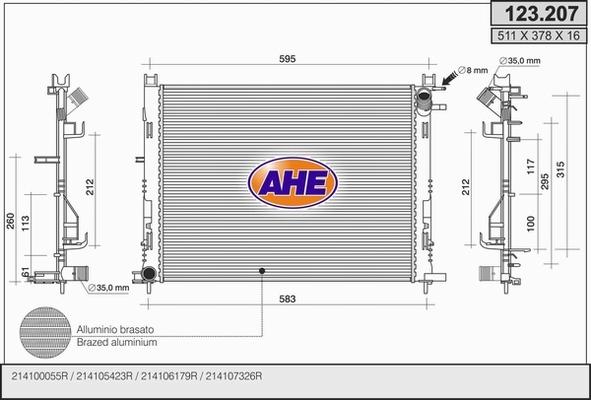 AHE 123.207 - Радиатор, охлаждане на двигателя vvparts.bg