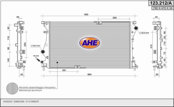 AHE 123.212/A - Радиатор, охлаждане на двигателя vvparts.bg