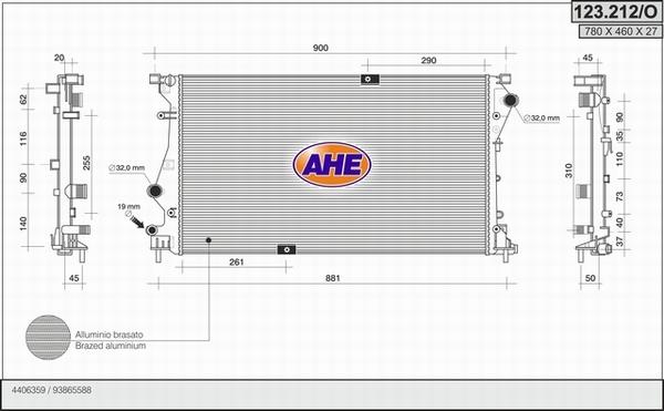 AHE 123.212/O - Радиатор, охлаждане на двигателя vvparts.bg