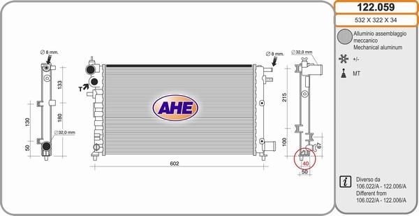 AHE 122.059 - Радиатор, охлаждане на двигателя vvparts.bg