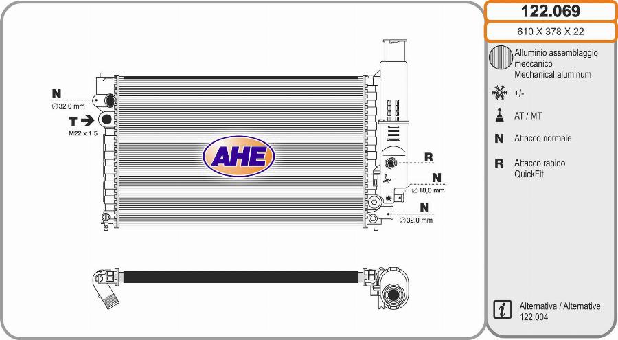 AHE 122.069 - Радиатор, охлаждане на двигателя vvparts.bg