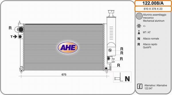 AHE 122.008/A - Радиатор, охлаждане на двигателя vvparts.bg