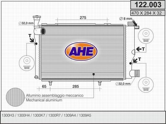 AHE 122.003 - Радиатор, охлаждане на двигателя vvparts.bg