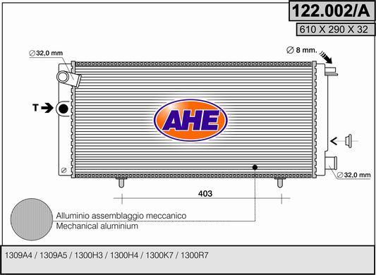 AHE 122.002/A - Радиатор, охлаждане на двигателя vvparts.bg