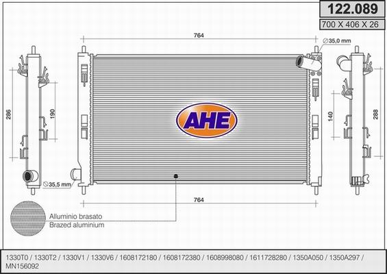 AHE 122.089 - Радиатор, охлаждане на двигателя vvparts.bg