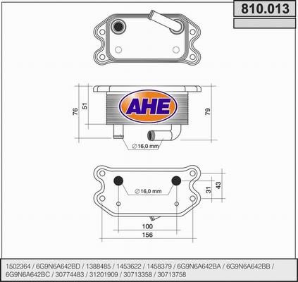 AHE 810.013 - Маслен радиатор, двигателно масло vvparts.bg