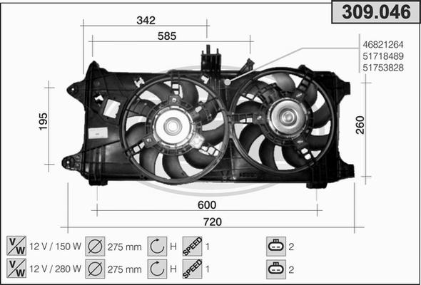 AHE 309.046 - Вентилатор, охлаждане на двигателя vvparts.bg