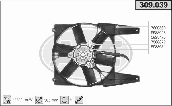 AHE 309.039 - Вентилатор, охлаждане на двигателя vvparts.bg