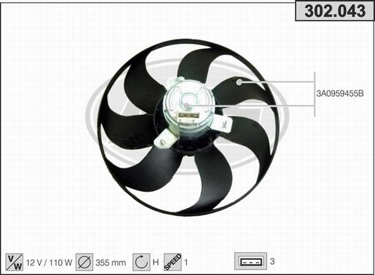 AHE 302.043 - Вентилатор, охлаждане на двигателя vvparts.bg