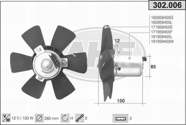 AHE 302.006 - Вентилатор, охлаждане на двигателя vvparts.bg