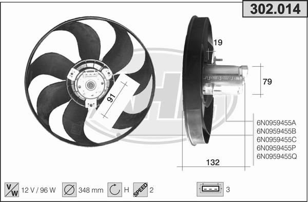 AHE 302.014 - Вентилатор, охлаждане на двигателя vvparts.bg