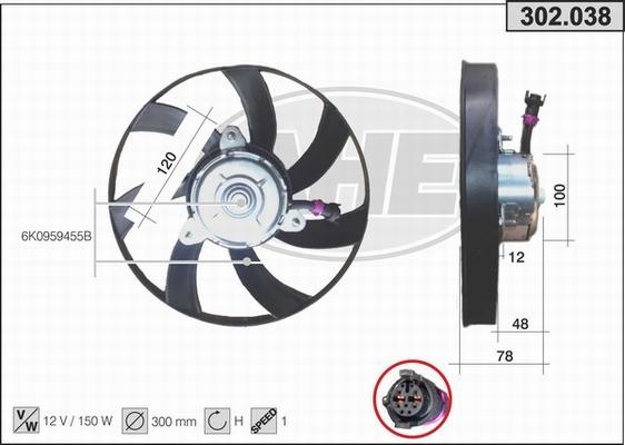 AHE 302.038 - Вентилатор, охлаждане на двигателя vvparts.bg