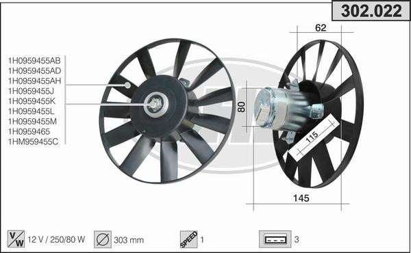 AHE 302.022 - Вентилатор, охлаждане на двигателя vvparts.bg