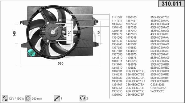 AHE 310.011 - Вентилатор, охлаждане на двигателя vvparts.bg