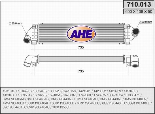 AHE 710.013 - Интеркулер (охладител за въздуха на турбината) vvparts.bg