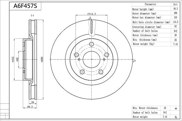 AISIN A6F457S - Спирачен диск vvparts.bg