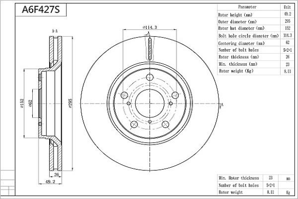 AISIN A6F427S - Спирачен диск vvparts.bg