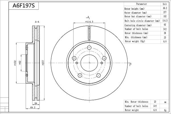 AISIN A6F197S - Спирачен диск vvparts.bg