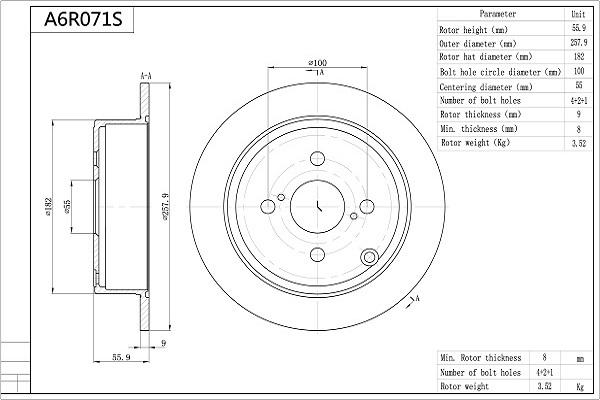 AISIN A6R071S - Спирачен диск vvparts.bg