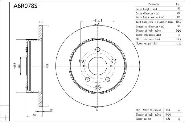 AISIN A6R078S - Спирачен диск vvparts.bg