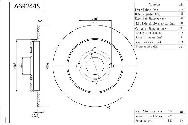 AISIN A6R244S - Спирачен диск vvparts.bg