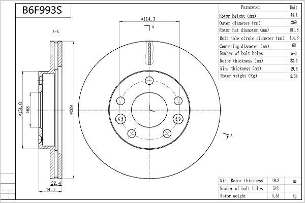 AISIN B6F993S - Спирачен диск vvparts.bg